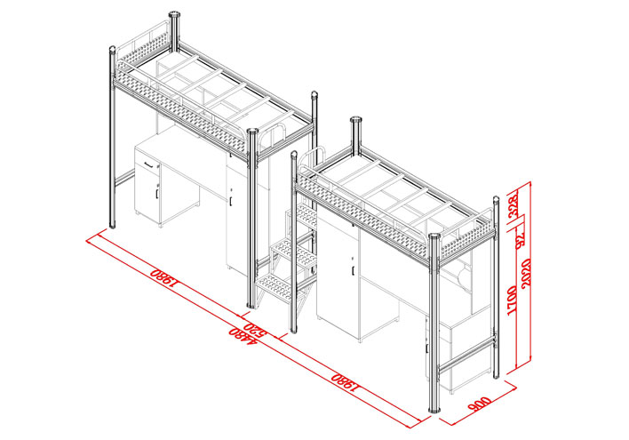 铁架高低公寓床CAD三维图